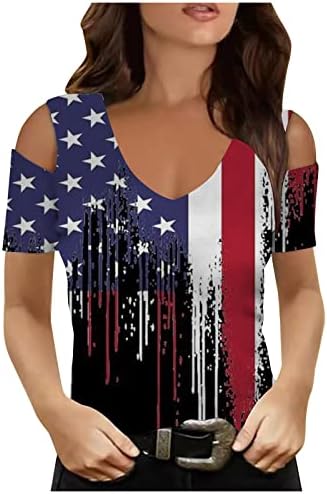 נשים כתף קרה 4 ביולי צמרות ארהב חולצת טריקו הדפסת דגל 2023 חולצות פטריוטיות מגזרת חגי שרוול קצר חולצה חולצה