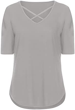 למעלה בנות קצר שרוול צווארון כותנה לעטוף התלקחות פעמון תחתון כריס צלב בסיסי אתחול מזדמן חולצה חולצה עבור נשים