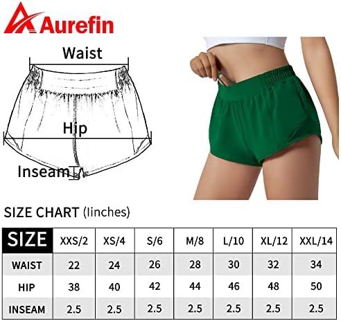 Aurefin מכנסיים קצרים לנשים, מכנסיים קצרים ספורט יבש מהיר של מכנסי כושר פעילים במשקל קלים עם כיס רוכסן