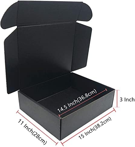 קופסת משלוח קרטון שחורה 15 על 11 על 3 אינץ ' קופסאות אחסון אריזות גלי 10 מארז