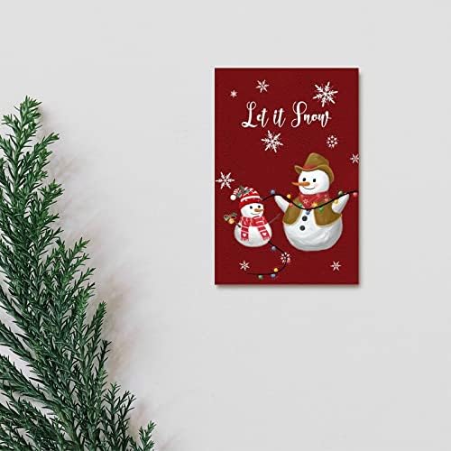 שלט עץ לחג המולד איש שלג ושלט ציפורים תן לו שלג פתית שלג אדום עץ אדום עלוב שיק חג המולד חג המולד דלת דלת כניסה לבית חווה בית מטבח בית