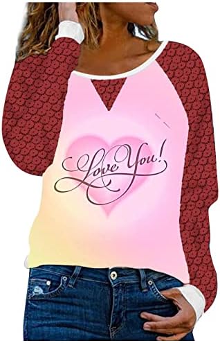 חולצת טי של יום האהבה לנשים צמרות שרוול ארוך טלאי תחרה חולצה חולצות לבושות חמודות חמודות חמודות חמודות חולצות סוודר