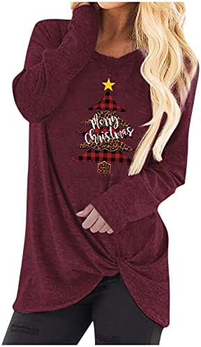 חולצות סתיו לנשים עיצוב קשר עם צווארון גופיות ארוכות חג שמח חג שמח רופף בכושר שרוול ארוך חולצות T לנשים