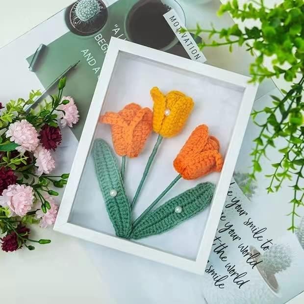 חוט סרוג ורוד תמונה מסגרת יד סרוג פרחים מלאכותיים עשה זאת בעצמך זר מתנת בית תפאורה קישוט