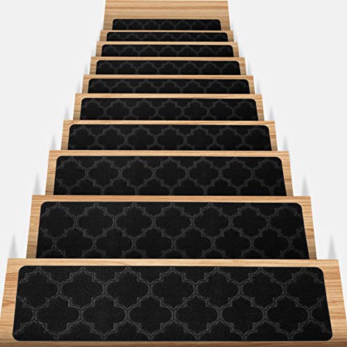 שרשראות מדרגות החלקה וואנסימו, שרשראות מדרגות שטיח עבור מדרגות עץ &מגבר; צעדי אריח.מתאים לקשישים, ילדים וחיות מחמד עם דבק לשימוש חוזר.שחור,