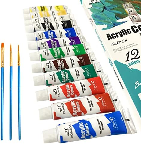 סט צבע אקרילי לא רעיל - 12 מל 12 צבעים צינורות צבעי פיגמנט לציירי תחביבים אמנים ילדים מבוגרים, אידיאלי לבד חרס מעץ מד מלאכה קרמיקה