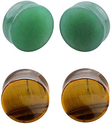 קוקומה 2 זוגות טייגר עיניים & מגבר; ירוק ירקן אוזן תקעים טבעי אבן מודד מנהרת מרחיבי כפול התלקח גוף פירסינג