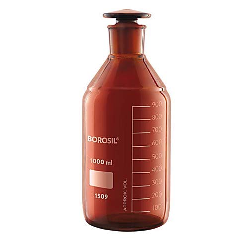 בורוסיל® ענבר בקבוקי מגיב חסימת קלה עם פקקי זכוכית טחונים ותיומות, 2L, 5/CS