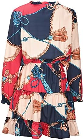 נשים סתיו לבוש שמלת קיץ שרוול ארוך שרוול V צוואר גרפי פרחוני MIDI BOHEMIAN LOANGE שמלת בנות 8S 8S