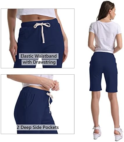 נשים ברמודה מכנסיים קיץ מכנסיים קצרים לנשים שרוך ארוך מכנסיים קצרים גבוהה מותן מקרית מכנסיים קצרים כותנה ספורט מכנסיים קצרים