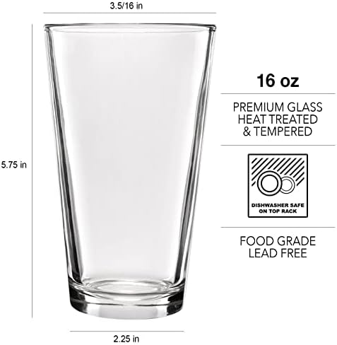 כוסות ליטר קלאסיות ממקור מיינסטרים-סט זכוכית ליטר 16 עוז בעיצוב קלאסי לבירה, מרגריטות, משקאות מוגזים ועוד, כלי זכוכית באיכות מסעדה עם