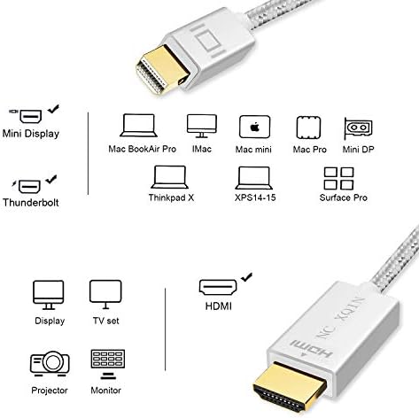 NC XQin Thunderbolt לכבל HDMI 6 ft Mini Displayport לכבל HDMI עבור Apple MacBook Air/Pro, Surface Book, MacBook Pro, PCS ומקרן, עוד