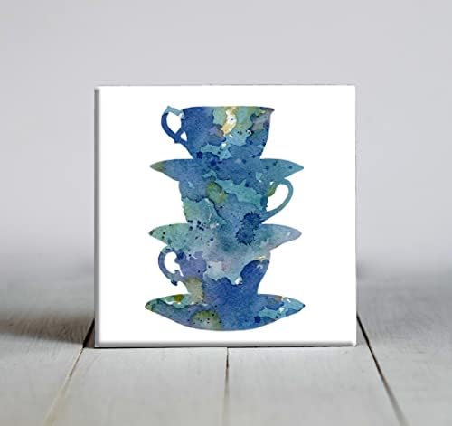 כחול מופשט מוערם כוסות בצבעי מים אמנות דקורטיבי אריח