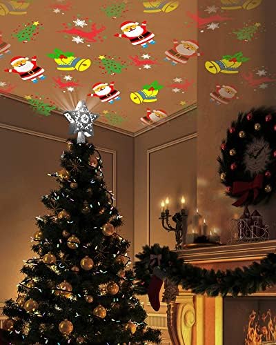 טופר עץ כוכב חג המולד מואר באורות מקרן LED, טופר עץ חג המולד של פתית שלג לקישוט עץ חג המולד
