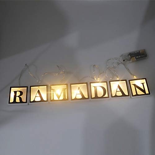 AMOSFUN 1 סט אורות מחרוזת LED דקורטיביים אורות מחרוזות מוטות אותיות קישוט אביזרים תליונים מעץ עיצוב חג לאסלאם EID CORBAN שימוש יומיומי