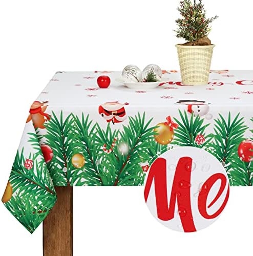 מפת מפת חג המולד, סנטה קלאוס פתית שלג אטום לשולחן אטום מים, מפות שולחן עמידות בפני כתמים אטומים לאלקים, טבלאות חג המולד לעיצוב מסיבת אוכל