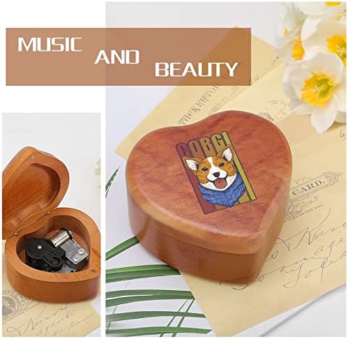 Corgi Dog Copen Music Box צורת לב קופסאות מוזיקליות קופסאות עץ וינטג 'למתנה