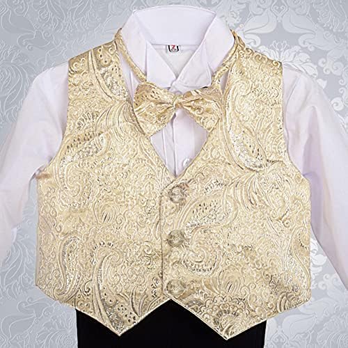 חליפת תינוק חיננית לבוש חליפת טוקסידו קלאסית 5 מחשבים סט של שמלה רשמית ללבוש בגד חתונה עם אפוד ג'קארד זהב, שחור/לבן