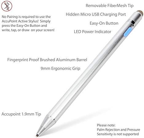 עט חרט בוקס גלוס תואם ל- HP Envy 13T - Stylus Active Accupoint, חרט אלקטרוני עם קצה עדין במיוחד לקנאת HP 13T - מכסף מתכתי