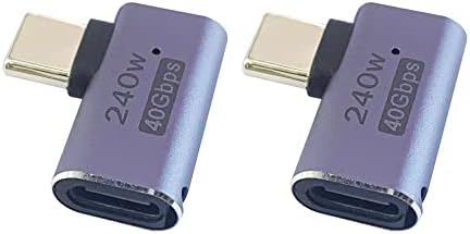 KALLAUDO זווית ימנית USB C מתאם 240W, 90 מעלות USB C מתאם זכר לנקבה, סוג C 40GBPS נתונים 8K מתאם הרחבה מאריך עם אור LED למכשירי USB-C,