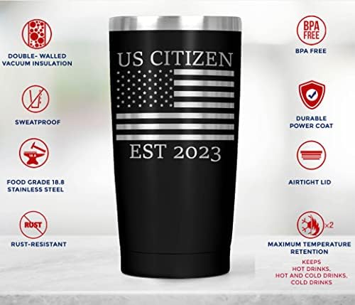 חדש ארהב אזרח מתנות / 20 עוז פלדה נסיעות כוס קפה או קר משקאות / אמריקאי דגל אזרחות מזל טוב ספל